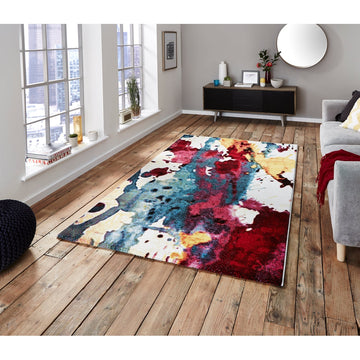 Sunrise 9349A Modern Abstract Colour-Burst Carved Textured Soft Durable Easy-Care Polypropylene Short-Pile Red/Blue/Multicolour Rug-Think Rugs-Rug Love - The Most Loved Rug Store